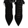 Dolce & Gabbana Black Stiletto Heels Lace Up Boots Shoes