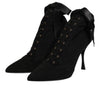 Dolce & Gabbana Black Stiletto Heels Lace Up Boots Shoes