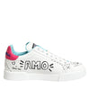 Dolce & Gabbana White Leather Graffiti Low Top Sneakers Shoes