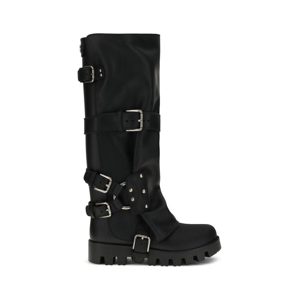 Dolce &amp; Gabbana Bos Taurus Schnürstiefel aus schwarzem Kalbsleder