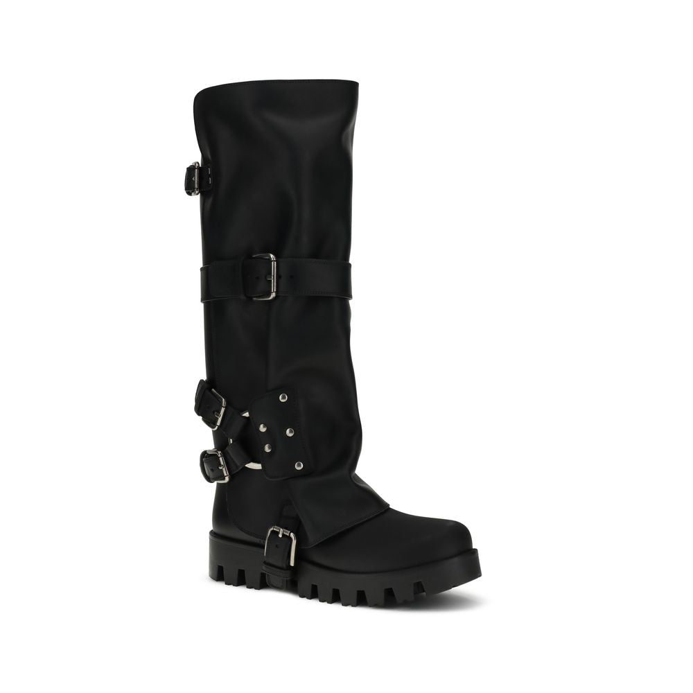 Dolce &amp; Gabbana Bos Taurus Schnürstiefel aus schwarzem Kalbsleder