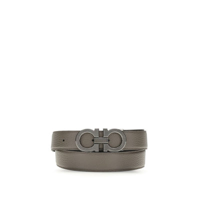 Ferragamo Gray Calf Leather Bos Taurus Belt