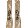 Dolce & Gabbana Beige Satin Crystal Elbow Length Mitten Gloves