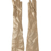 Dolce & Gabbana Beige Satin Crystal Elbow Length Mitten Gloves