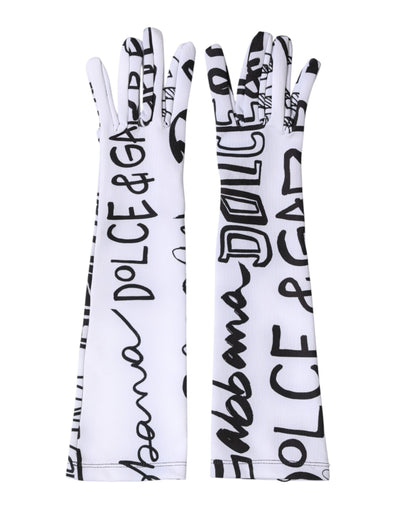 Dolce & Gabbana Black White DG Logo Elbow Length Mitten  Gloves