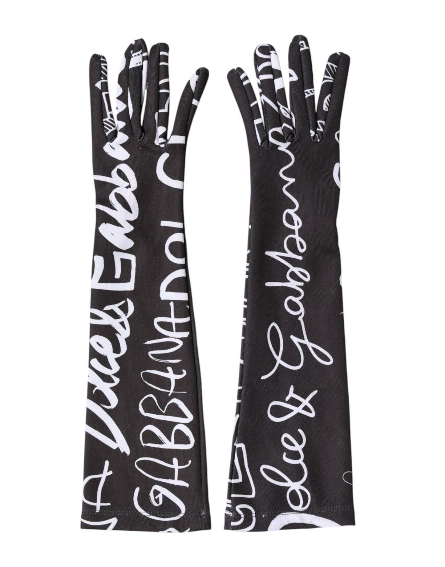 Dolce &amp; Gabbana Schwarze und weiße DG-Logo-Handschuhe in Ellbogenlänge
