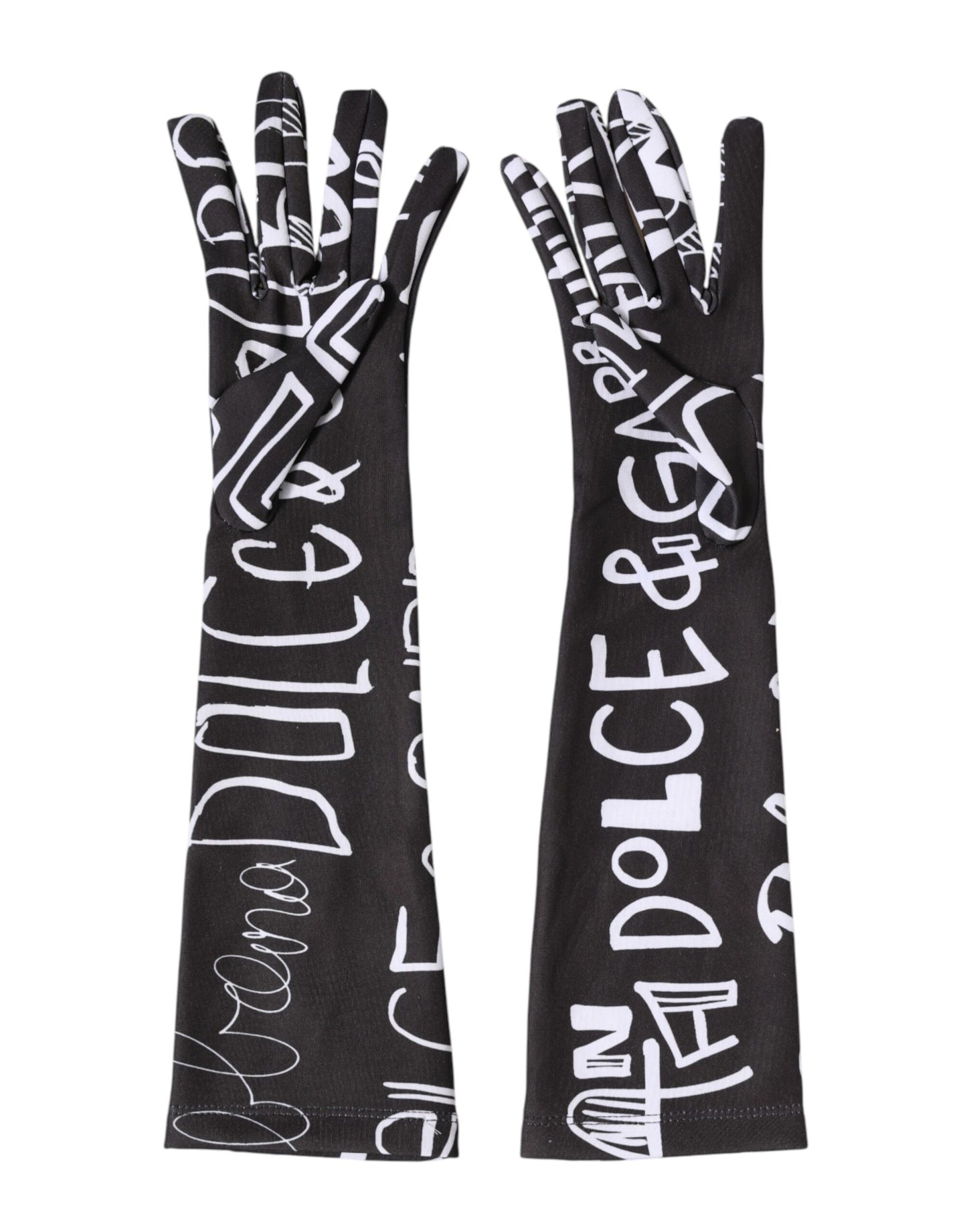 Dolce &amp; Gabbana Schwarze und weiße DG-Logo-Handschuhe in Ellbogenlänge