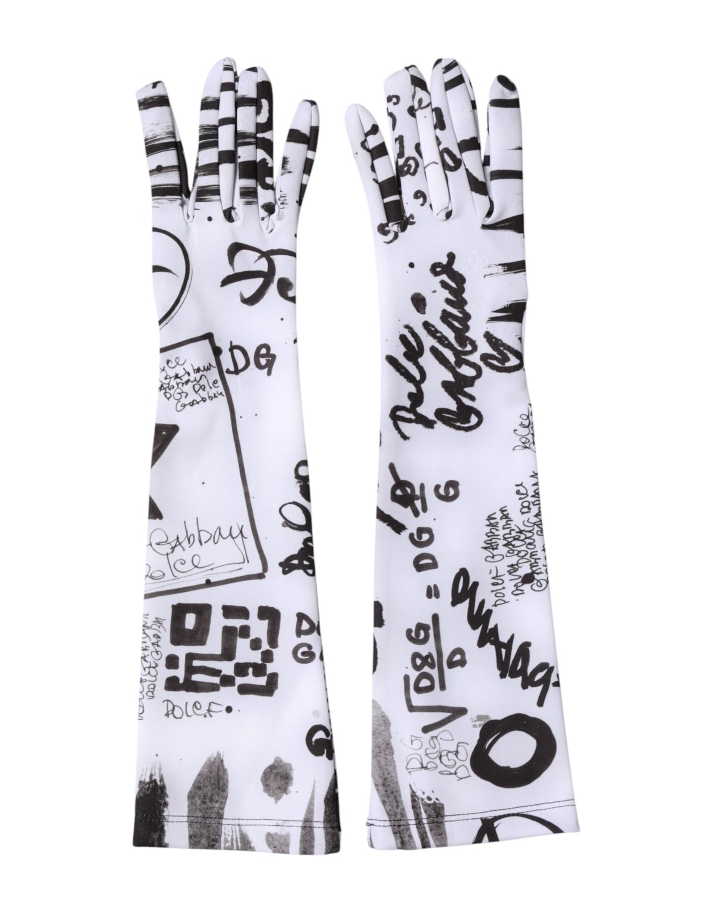 Dolce &amp; Gabbana Schwarze und weiße DG-Logo-Handschuhe in Ellbogenlänge