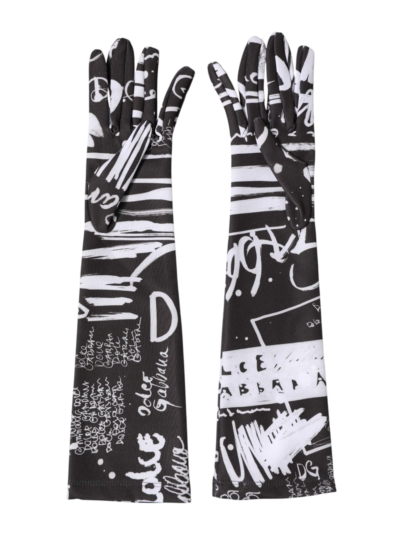 Dolce &amp; Gabbana Schwarze und weiße DG-Logo-Handschuhe in Ellbogenlänge
