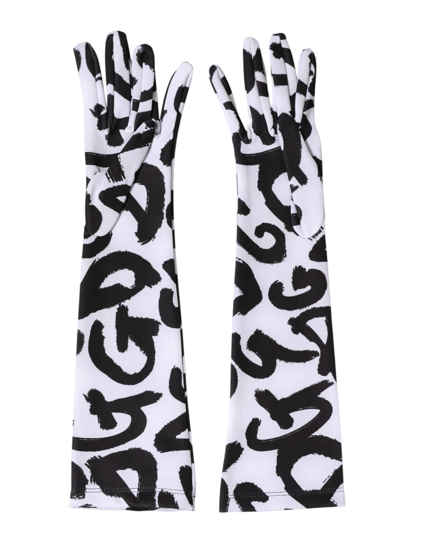 Dolce &amp; Gabbana Schwarze und weiße DG-Logo-Handschuhe in Ellbogenlänge