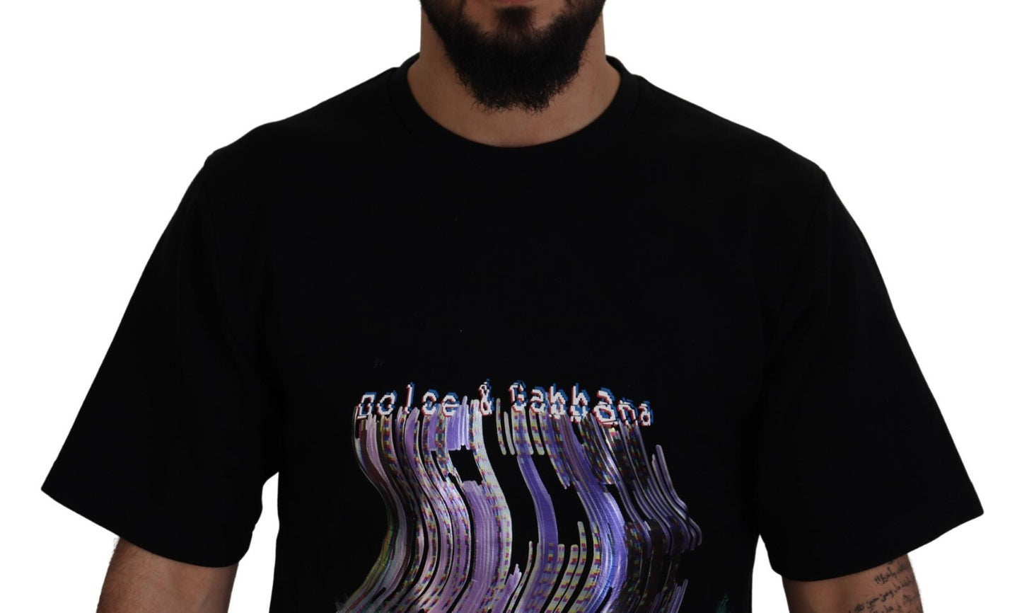 Dolce &amp; Gabbana Baumwoll-T-Shirt mit schwarzem Aufdruck und Rundhalsausschnitt