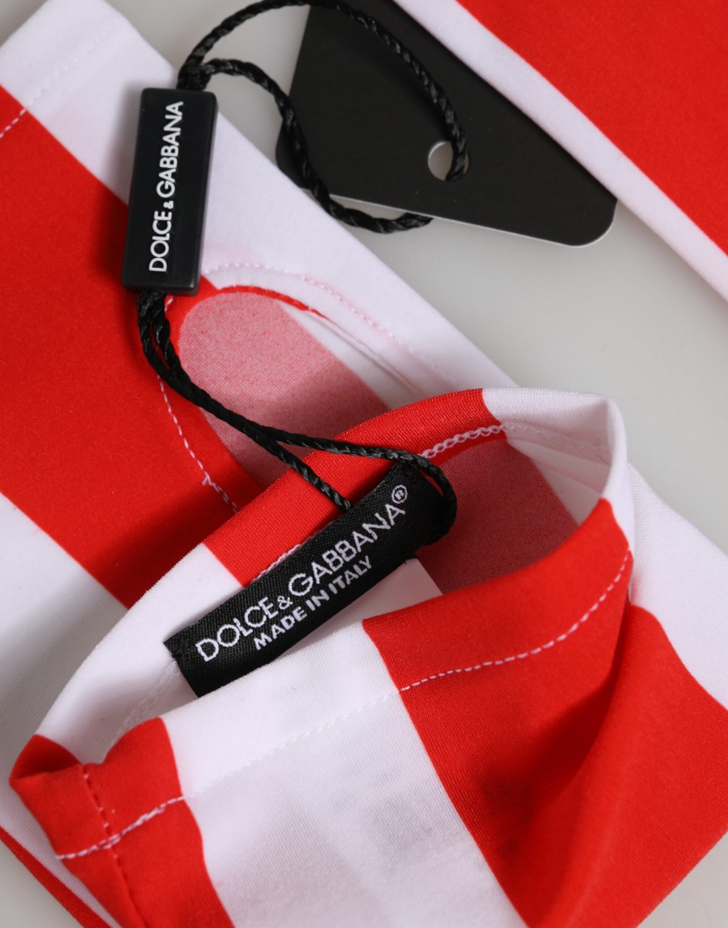 Dolce &amp; Gabbana rote und weiße Nylon-Handschuhe, fingerlos, handgelenklang