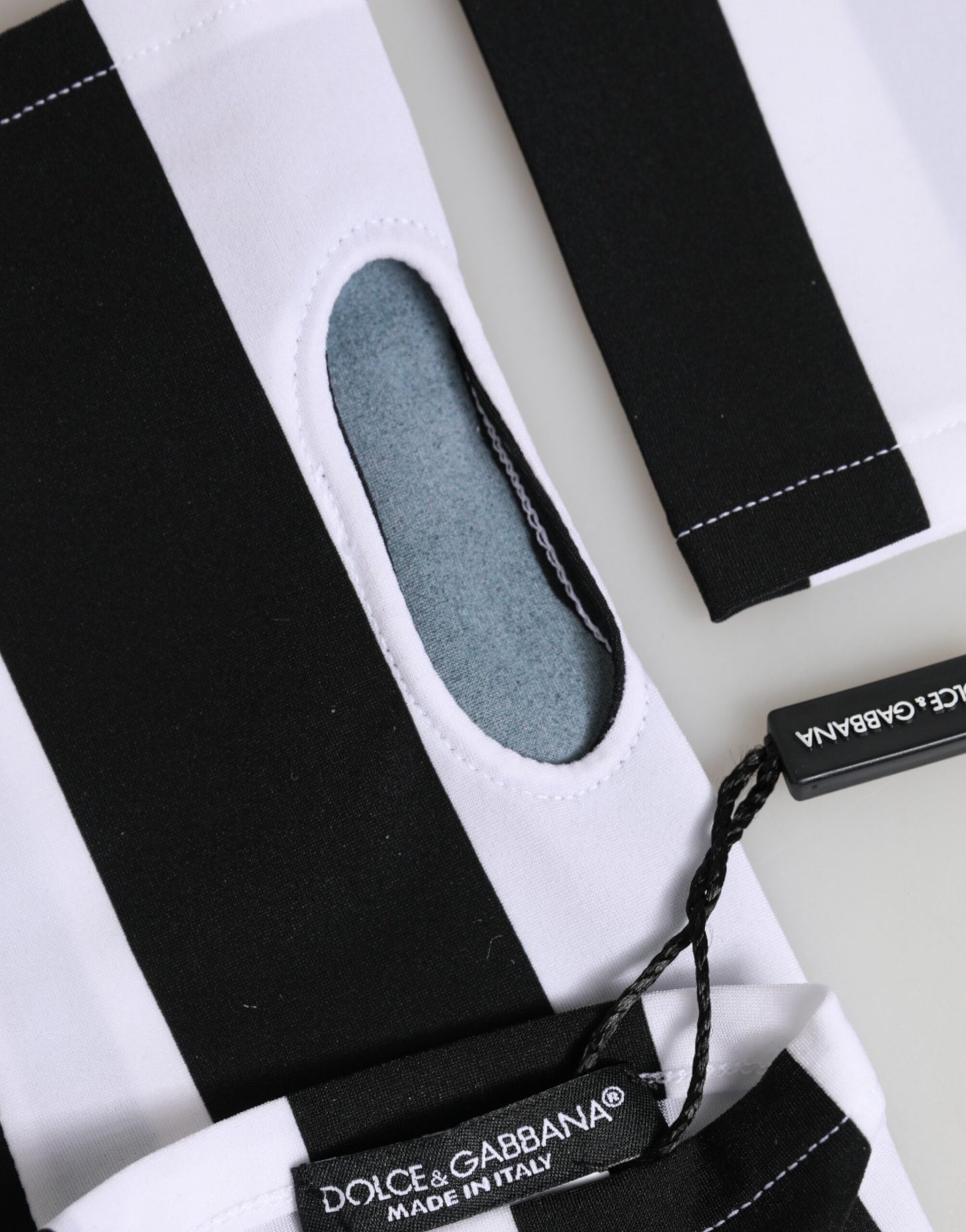 Dolce &amp; Gabbana Schwarze und weiße Nylon-Handschuhe, fingerlos, handgelenklang