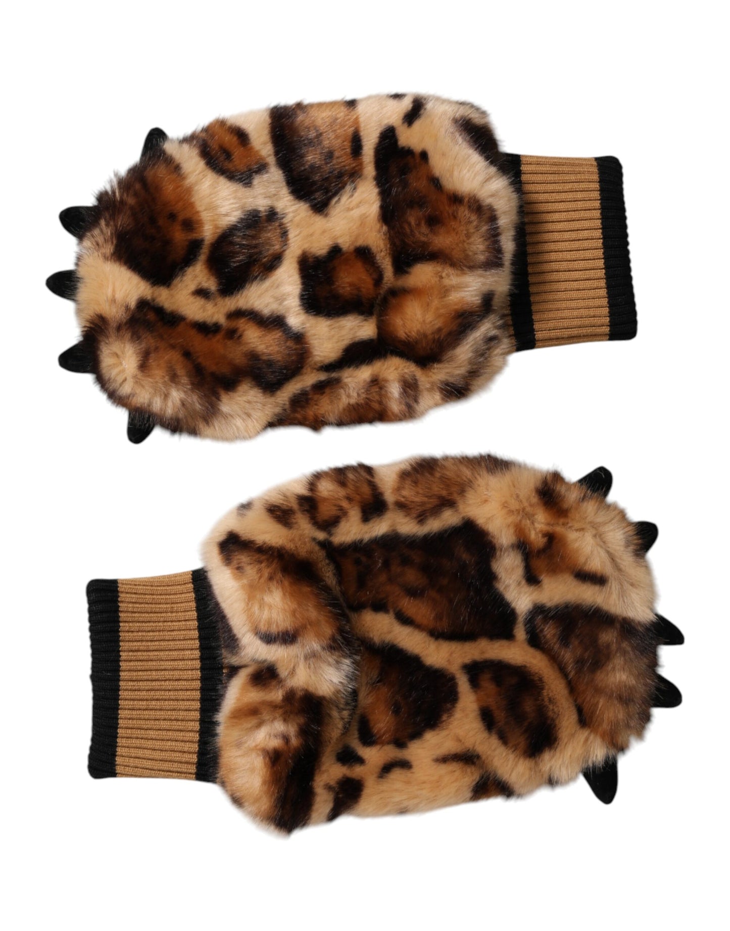 Dolce &amp; Gabbana braune Leoparden-Strickhandschuhe mit Kunstfell-Handgelenkschutz