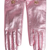 Dolce & Gabbana Pink Leather DG Logo Wrist Length Mitten Gloves