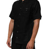 Carhartt Wip Black Linen Collared Short Sleeve Polo Shirt