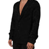 Dolce & Gabbana Black DG Logo Silk Men Long Sleeves Shirt