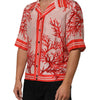 Dolce & Gabbana Shirt Red Corals Short Sleeves Button Down