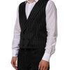 Dolce & Gabbana Black Stripes Wool Dress Men Waistcoat Vest