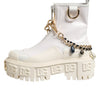 Dolce & Gabbana White Leather Rubber Logo Ankle Boots Shoes