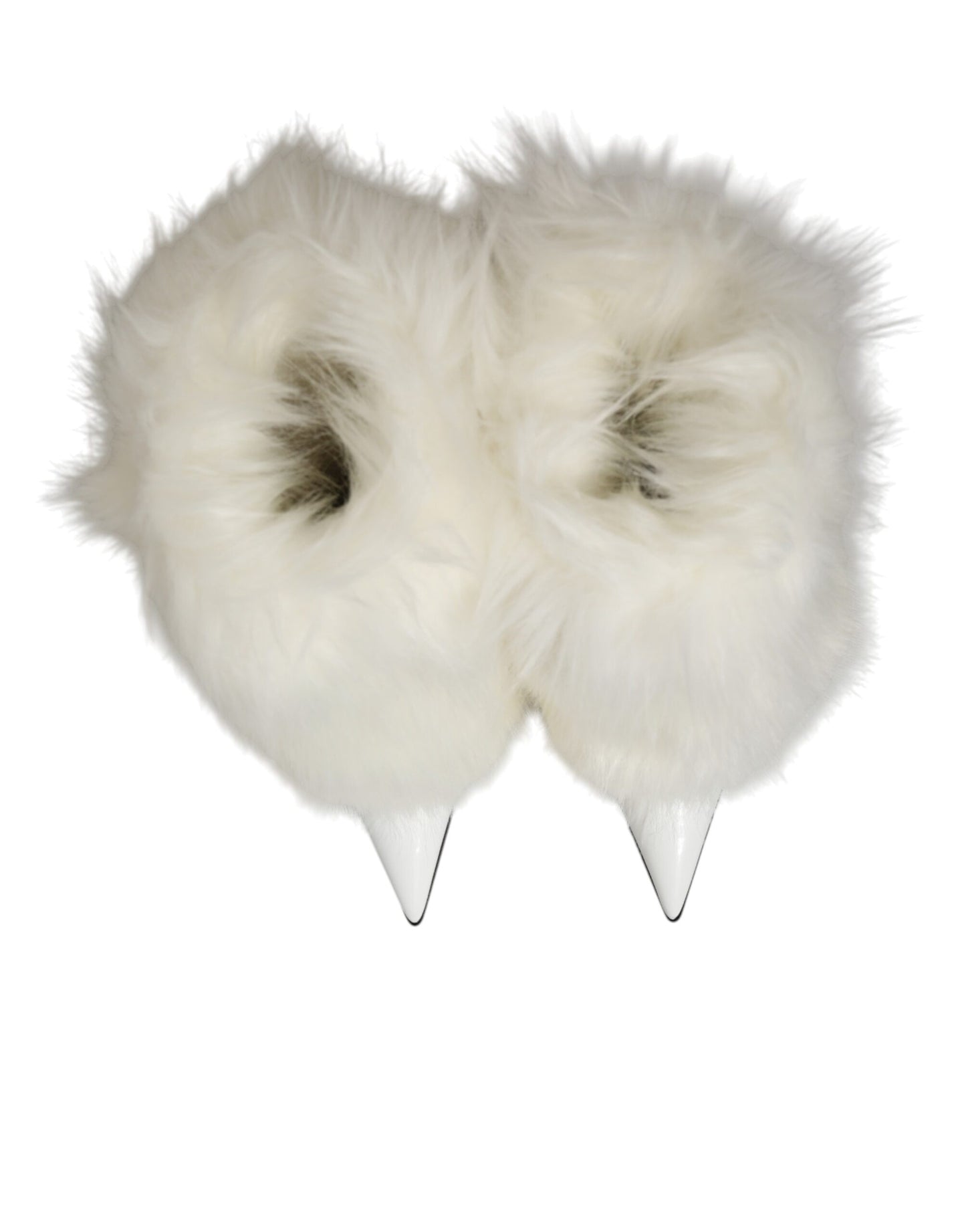 Dolce &amp; Gabbana Weiße Pelz-Stiefeletten mit spitzer Zehenpartie, kniehoch, Stilettoabsatz