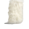 Dolce &amp; Gabbana Weiße Pelz-Stiefeletten mit spitzer Zehenpartie, kniehoch, Stilettoabsatz