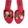Dolce & Gabbana Red Embellished Flats Slip On Sandals Shoes