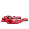 Dolce & Gabbana Red Embellished Flats Slip On Sandals Shoes
