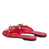 Dolce & Gabbana Red Embellished Flats Slip On Sandals Shoes