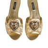 Dolce & Gabbana Gold Devotion Lace Flats Slip On Sandals Shoes