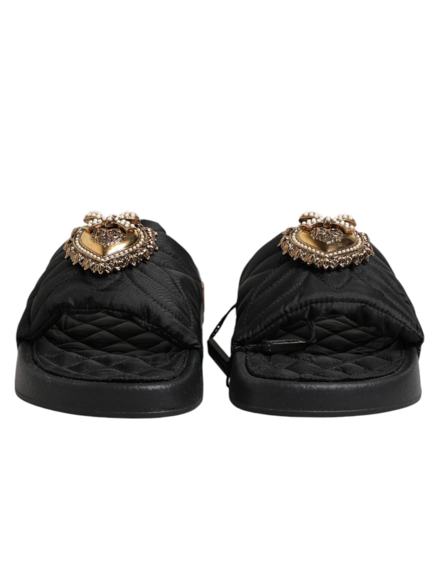 Dolce & Gabbana Black Devotion Matelassé Leather Slides Shoes