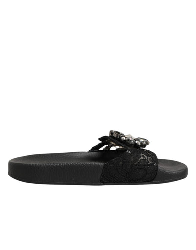 Dolce & Gabbana Black Devotion Matelassé Leather Slides Shoes