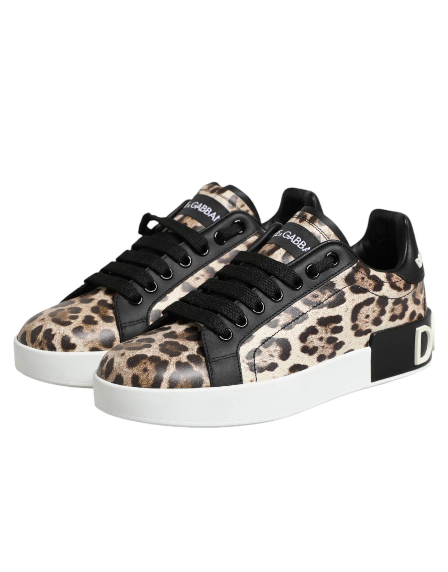 Dolce &amp; Gabbana braune Leder-Sneaker mit Leopardenmuster