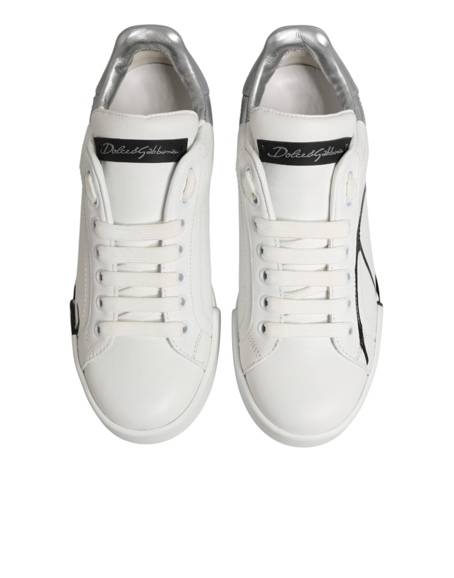 Dolce &amp; Gabbana Weiße Graue Low Top Leder Sneaker Schuhe