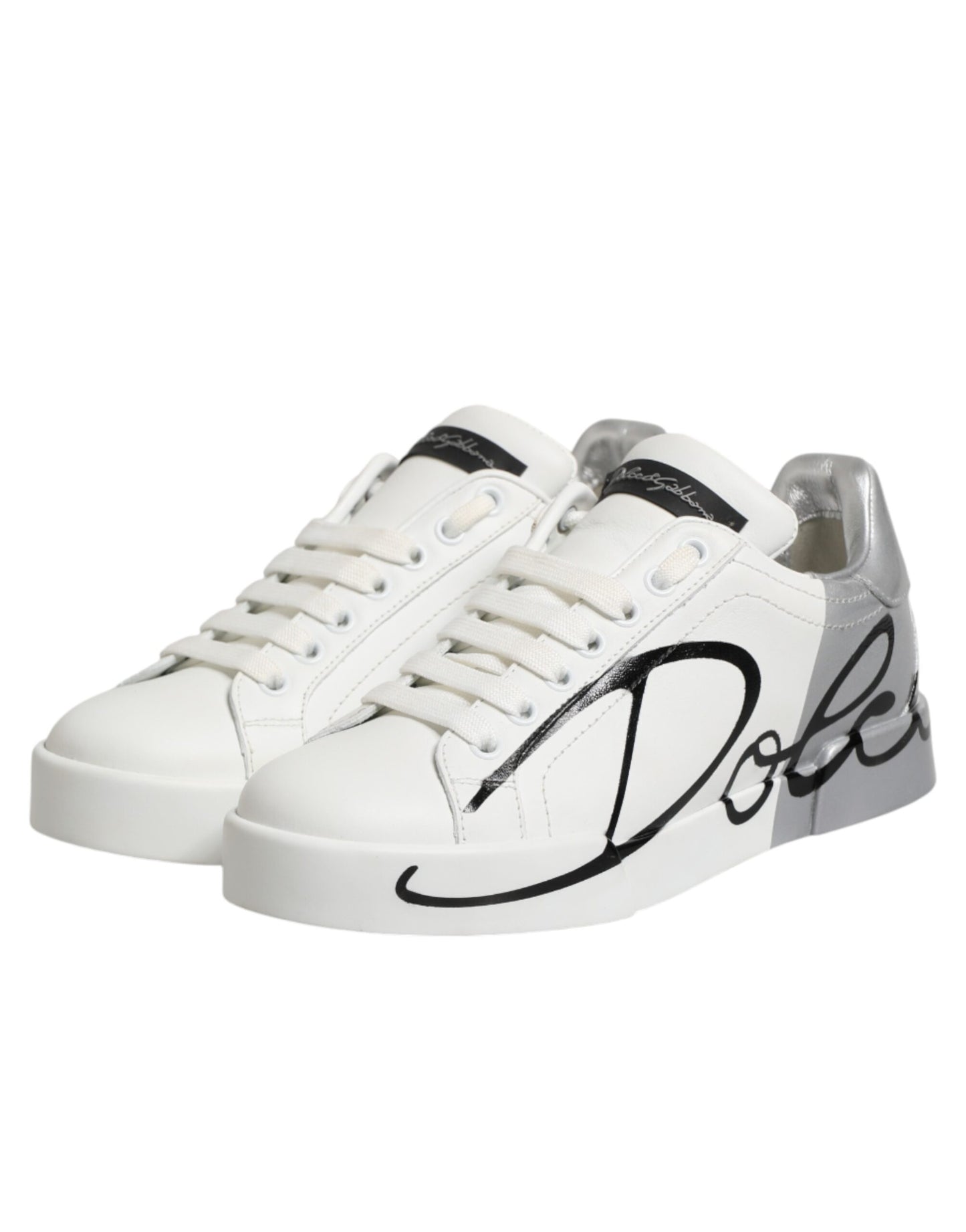 Dolce &amp; Gabbana Weiße Graue Low Top Leder Sneaker Schuhe