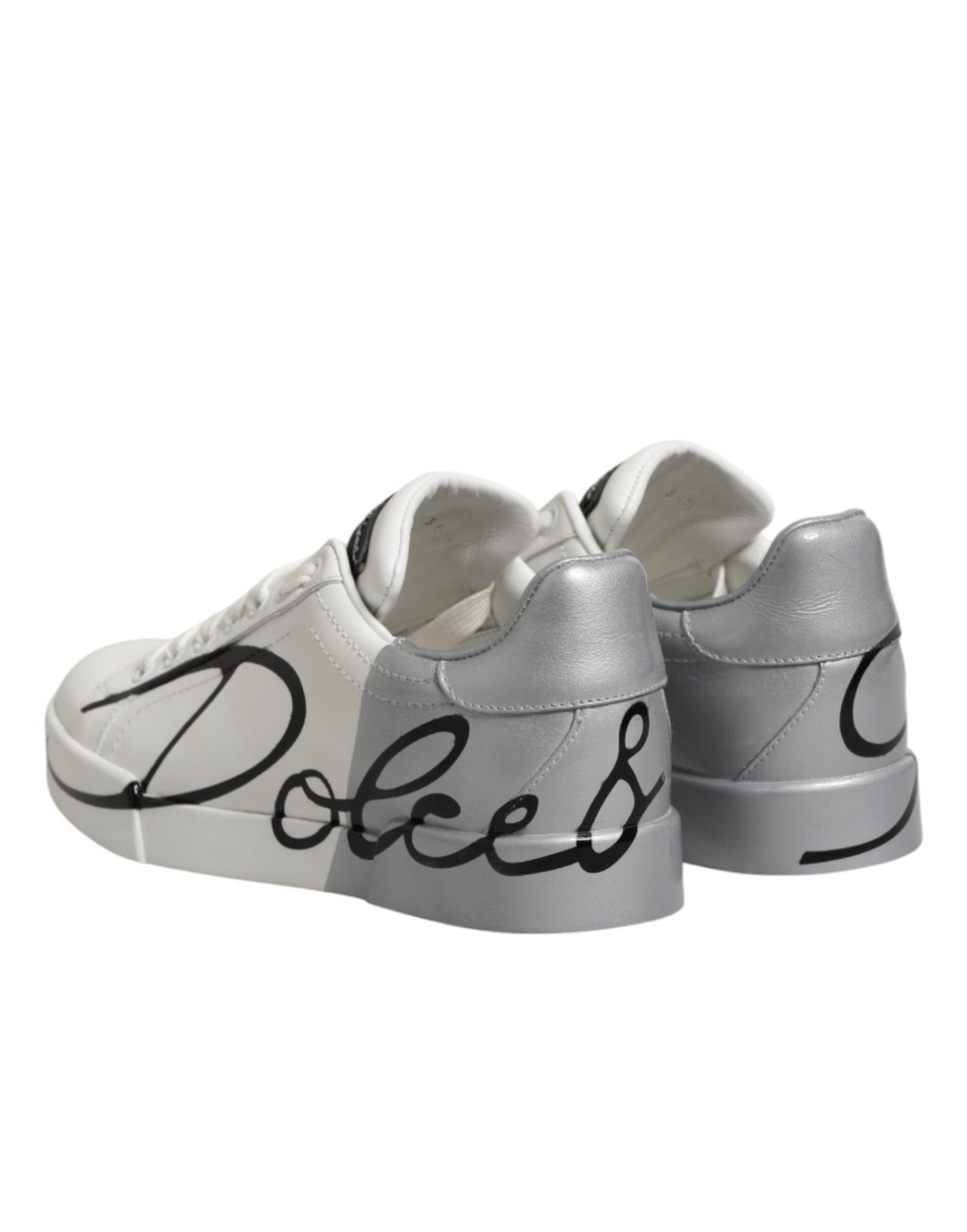 Dolce &amp; Gabbana Weiße Graue Low Top Leder Sneaker Schuhe
