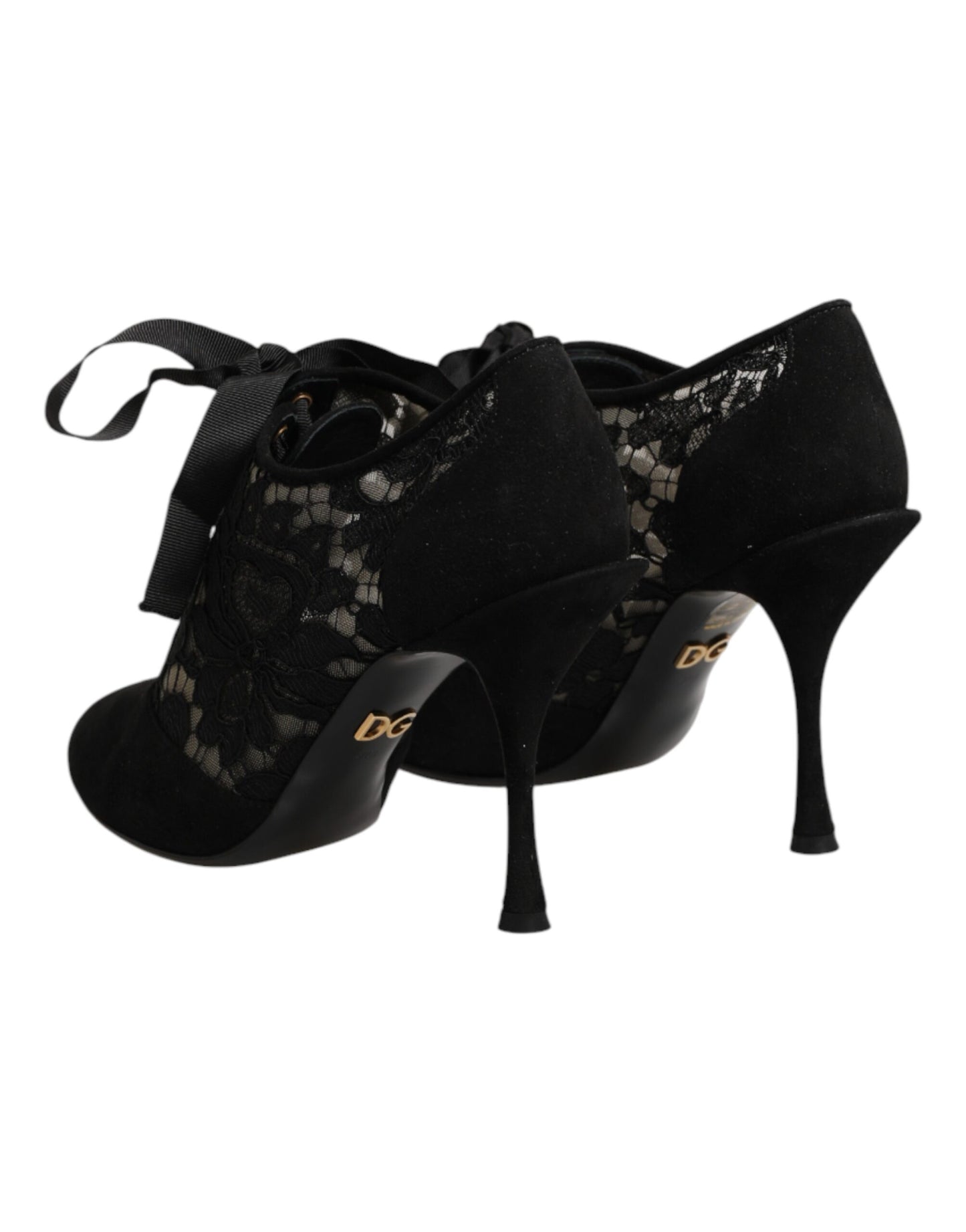 Dolce &amp; Gabbana Schwarze High Heels mit Blumenmuster, Schnürschuhe