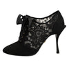 Dolce &amp; Gabbana Schwarze High Heels mit Blumenmuster, Schnürschuhe