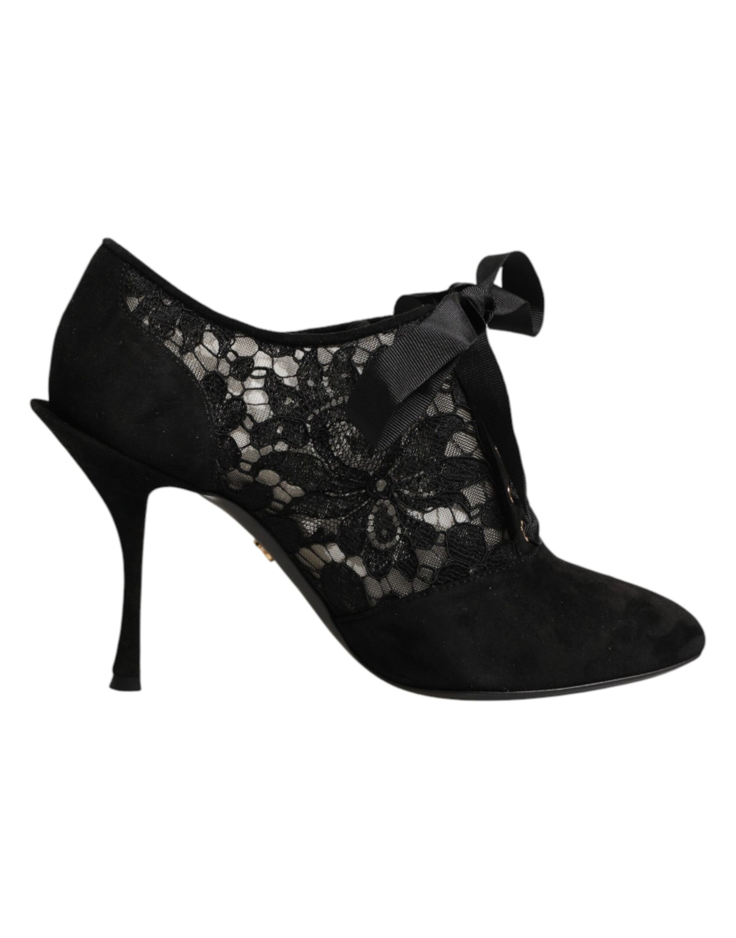 Dolce &amp; Gabbana Schwarze High Heels mit Blumenmuster, Schnürschuhe