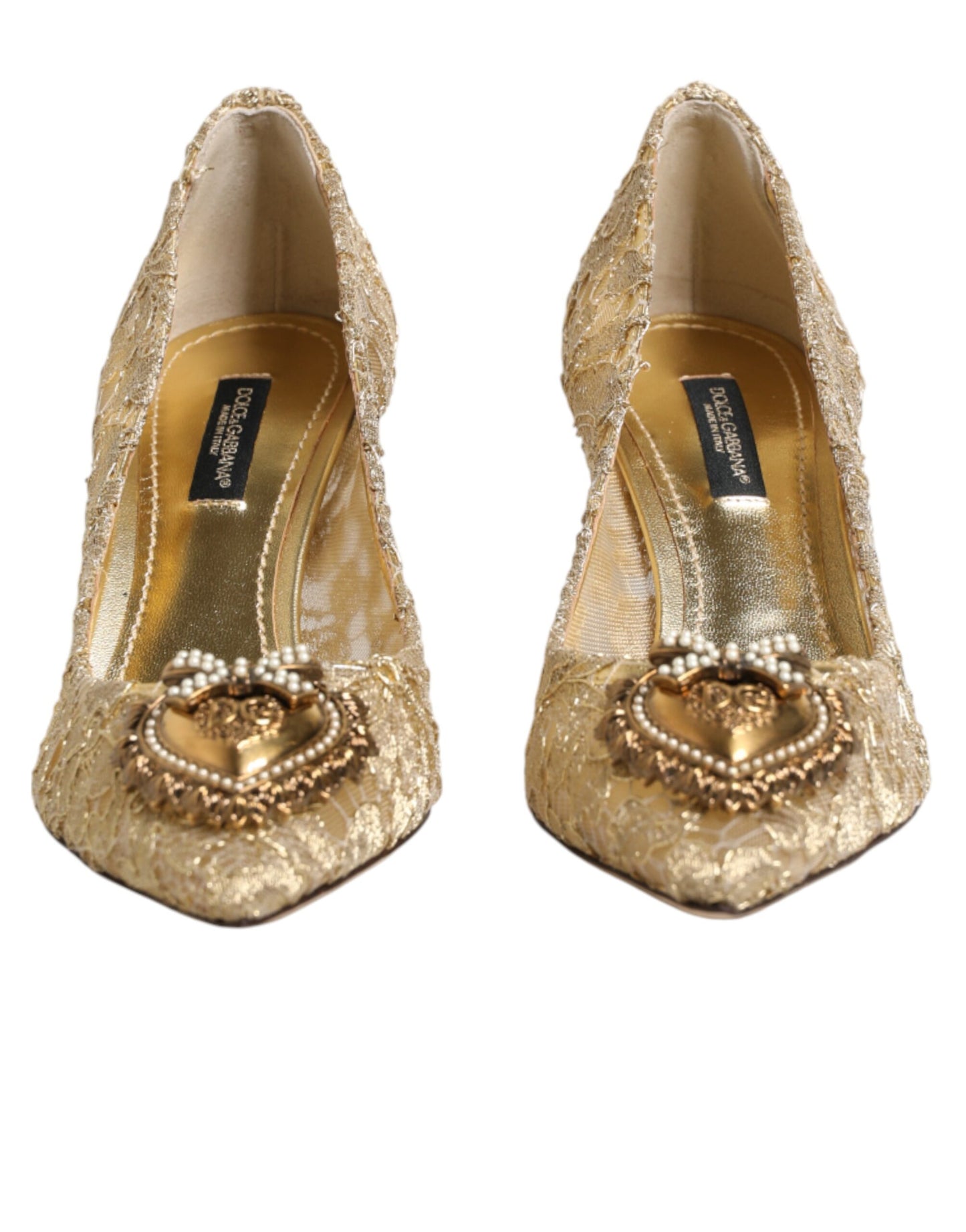 Dolce &amp; Gabbana Gold Taormina Lace DEVOTION Pumps Schuhe