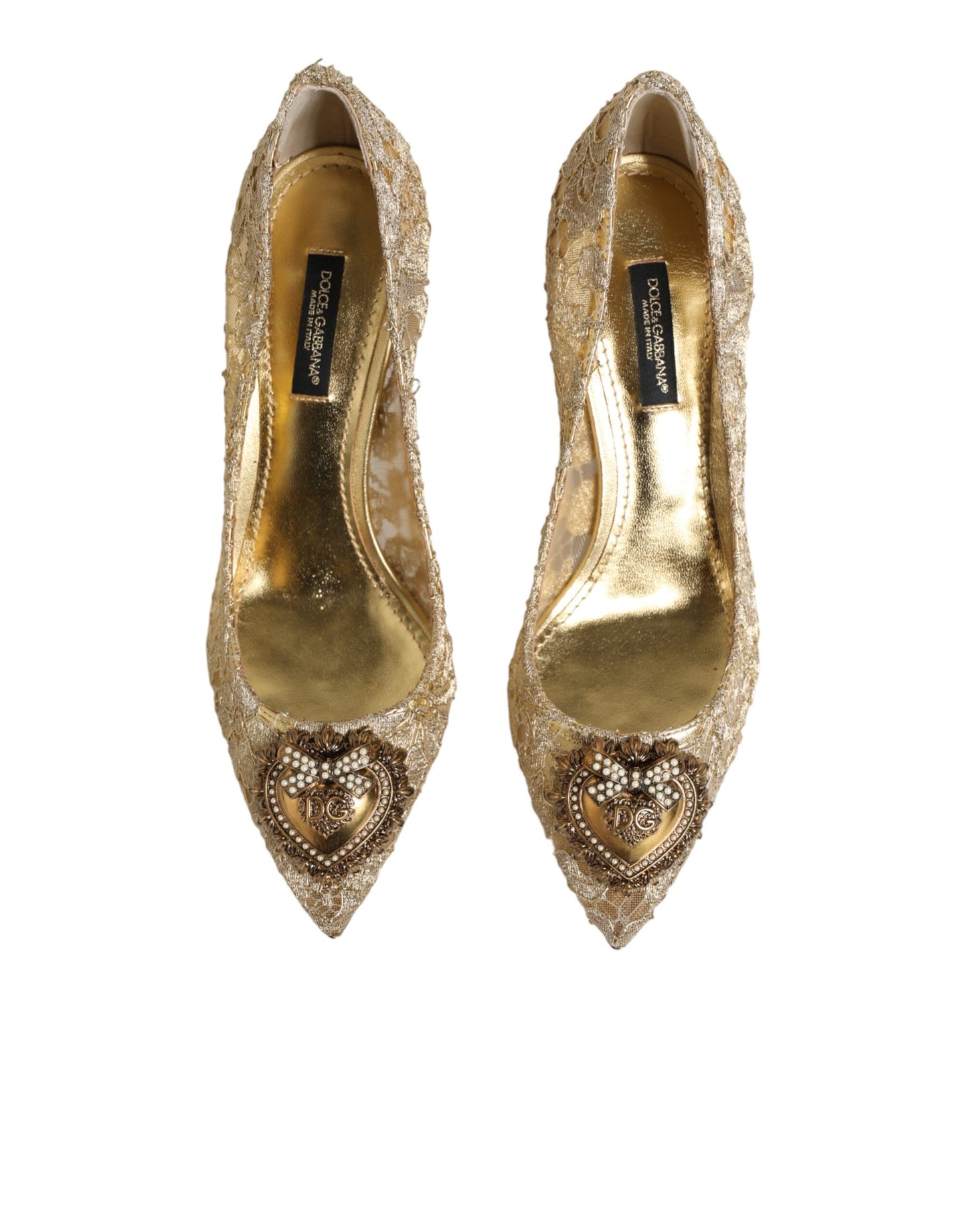 Dolce &amp; Gabbana Gold Taormina Lace DEVOTION Pumps Schuhe