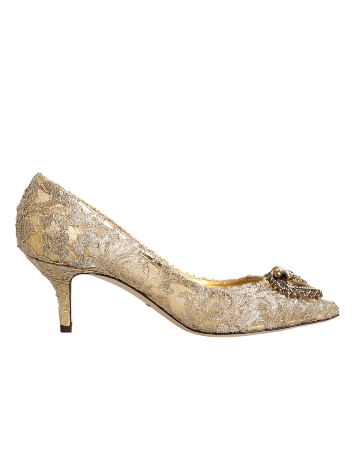 Dolce &amp; Gabbana Gold Taormina Lace DEVOTION Pumps Schuhe