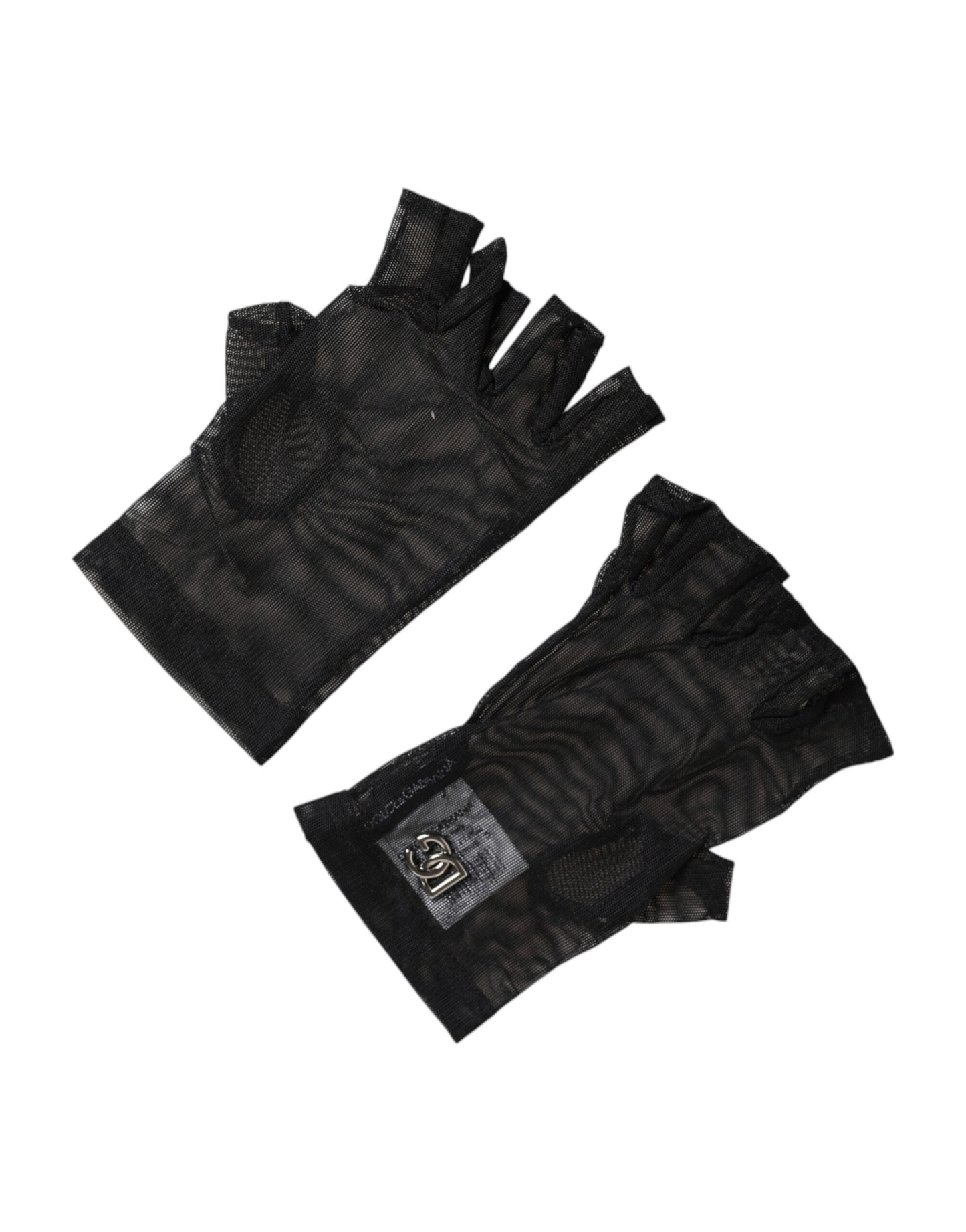 Dolce &amp; Gabbana Schwarze Nylon-Handschuhe, fingerlos, handgelenklang