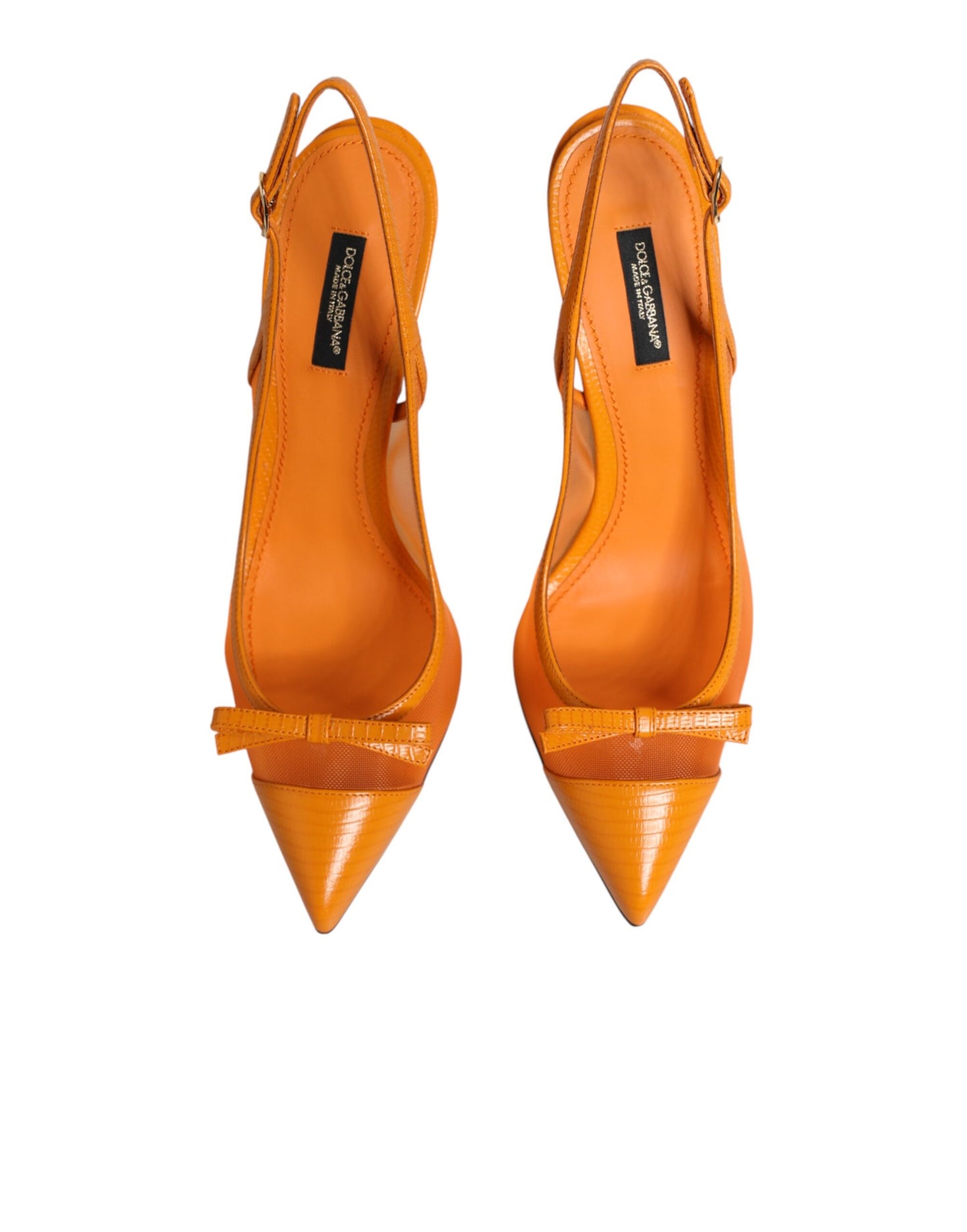 Dolce &amp; Gabbana Orangefarbene Slingback-Pumps aus Leder und Mesh