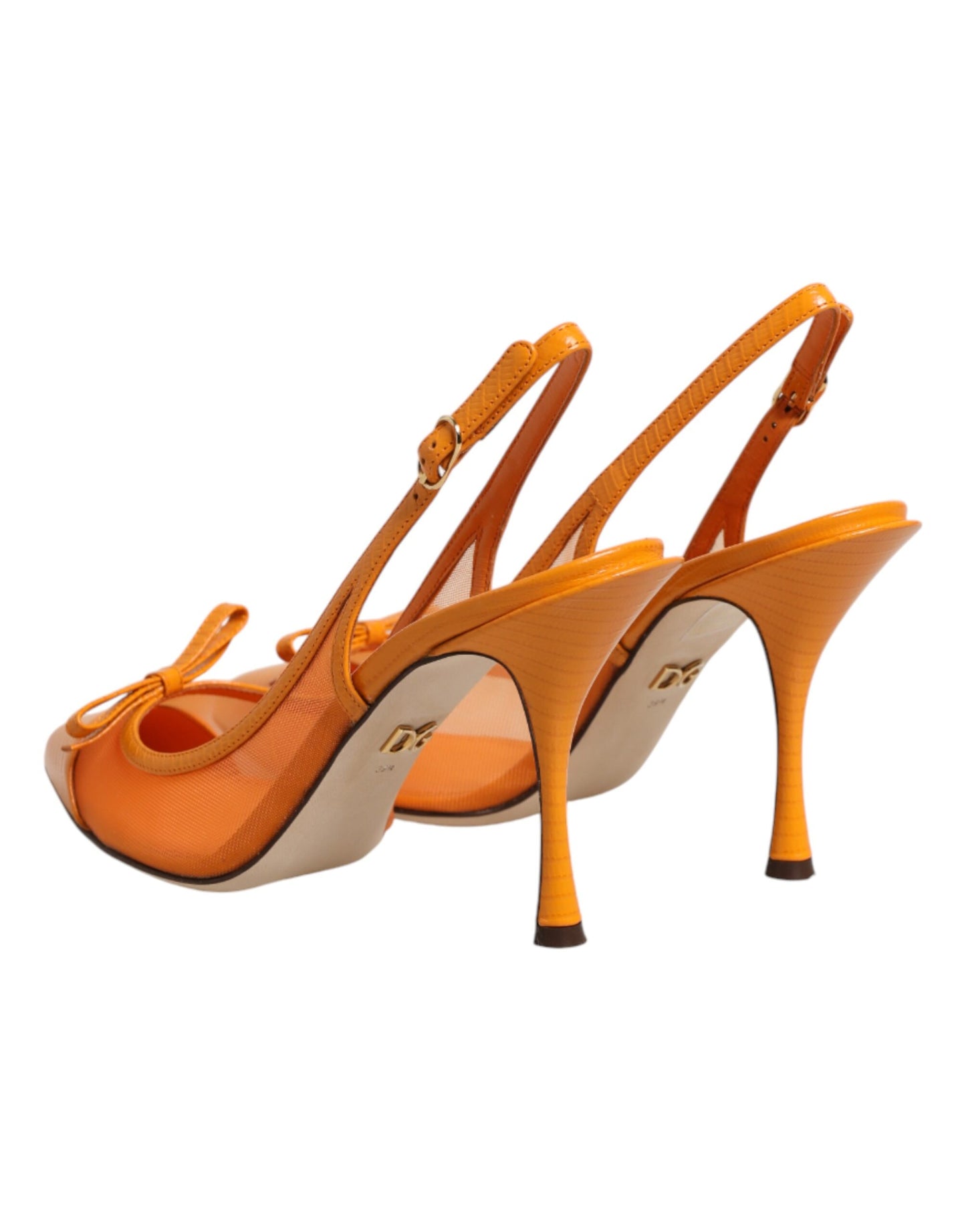 Dolce &amp; Gabbana Orangefarbene Slingback-Pumps aus Leder und Mesh