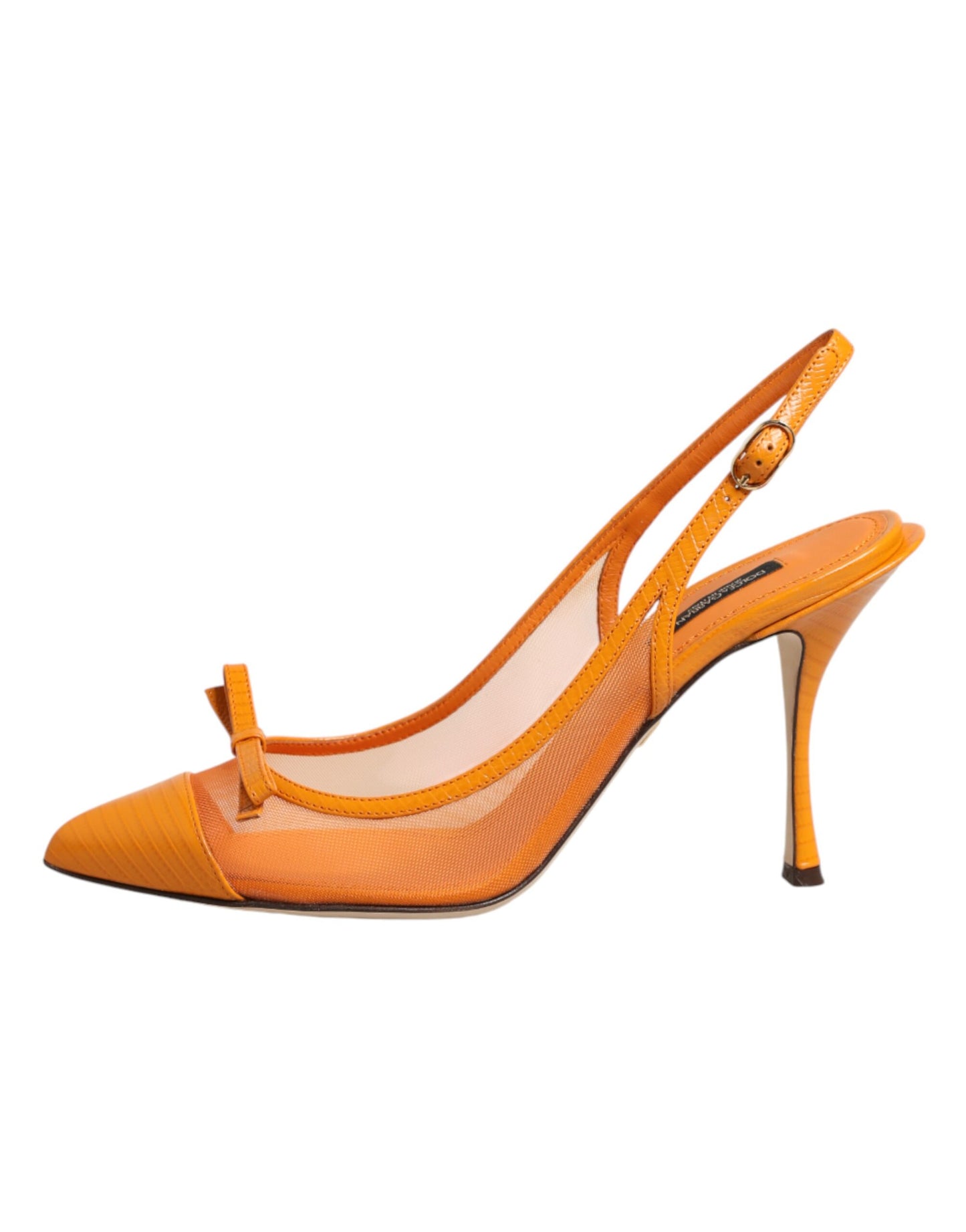 Dolce &amp; Gabbana Orangefarbene Slingback-Pumps aus Leder und Mesh