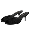 Dolce & Gabbana Black Embroidered Slip On Heels Slides Shoes