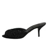 Dolce & Gabbana Black Embroidered Slip On Heels Slides Shoes