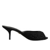 Dolce & Gabbana Black Embroidered Slip On Heels Slides Shoes