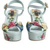 Dolce &amp; Gabbana Grüne Sandalen mit Blumenmuster und Keilabsatz am Knöchel